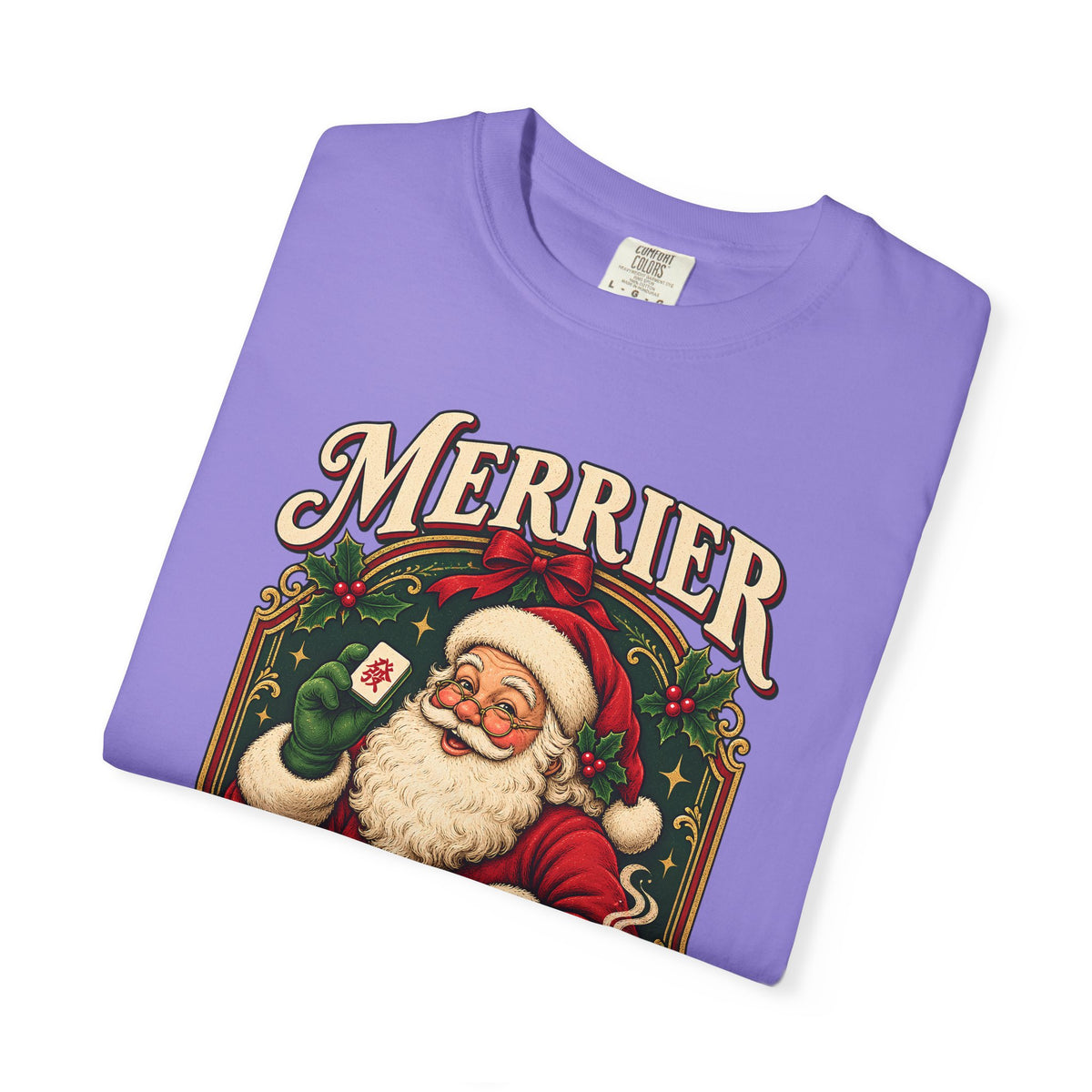 Merrier Playing Mahjong Vintage Santa Holiday Tee
