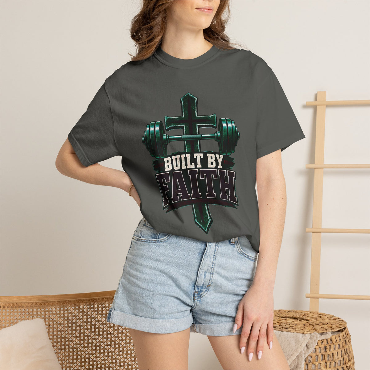 Built by Faith Cross & Barbell T-Shirt