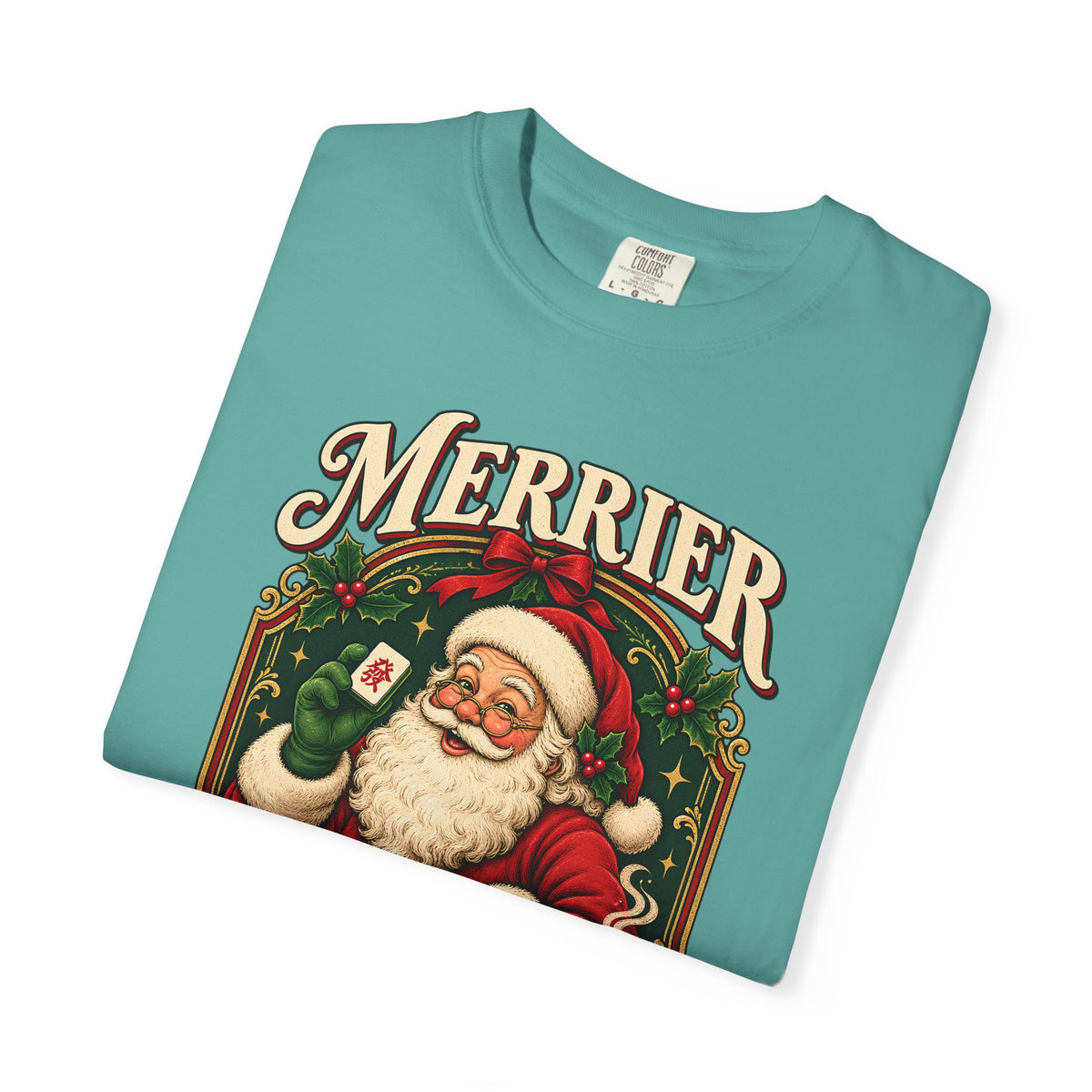 Merrier Playing Mahjong Vintage Santa Holiday Tee