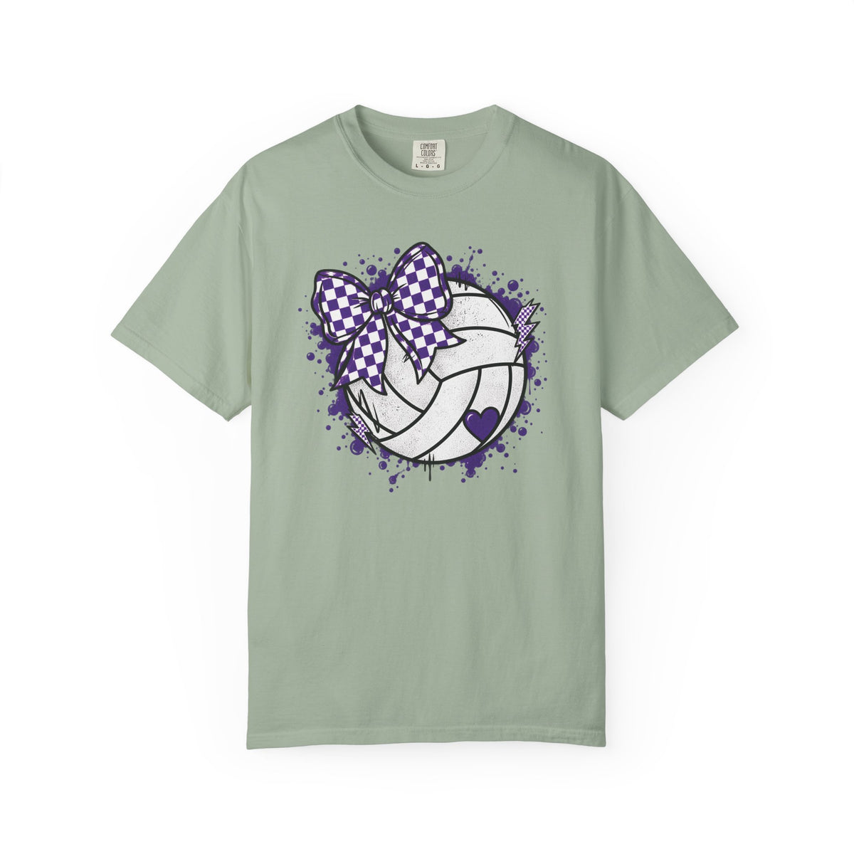 Volleyball Heart Purple Bow Graphic Tee