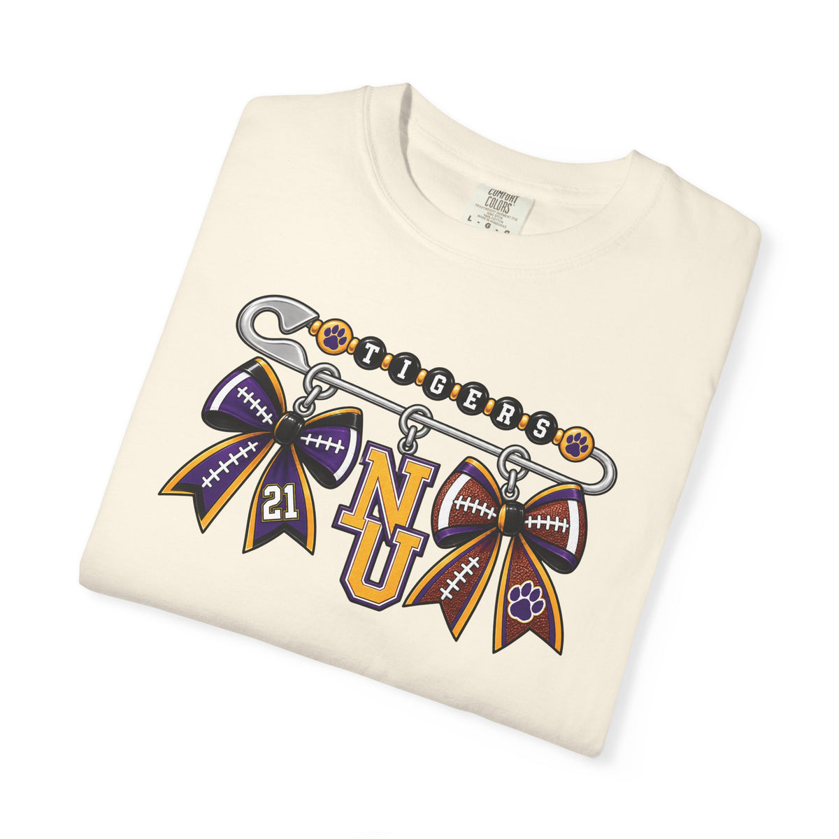 Safety Pin Charm TShirt Purple Gold Cheer Ribbon Design