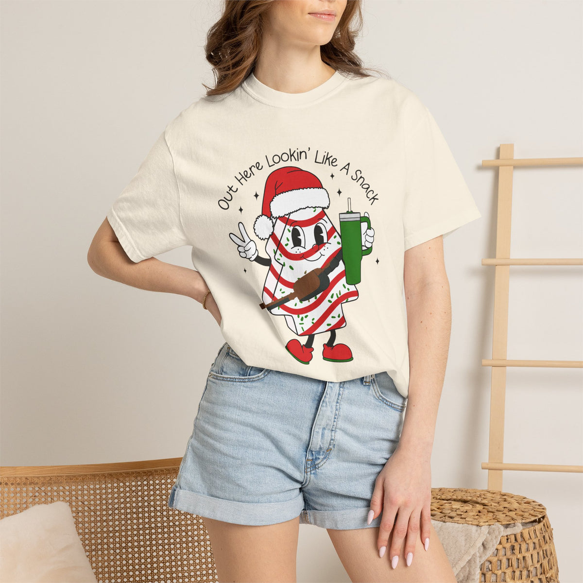 Retro Holiday T-Shirt — Out Here Lookin Like A Snack Santa Cookie Design