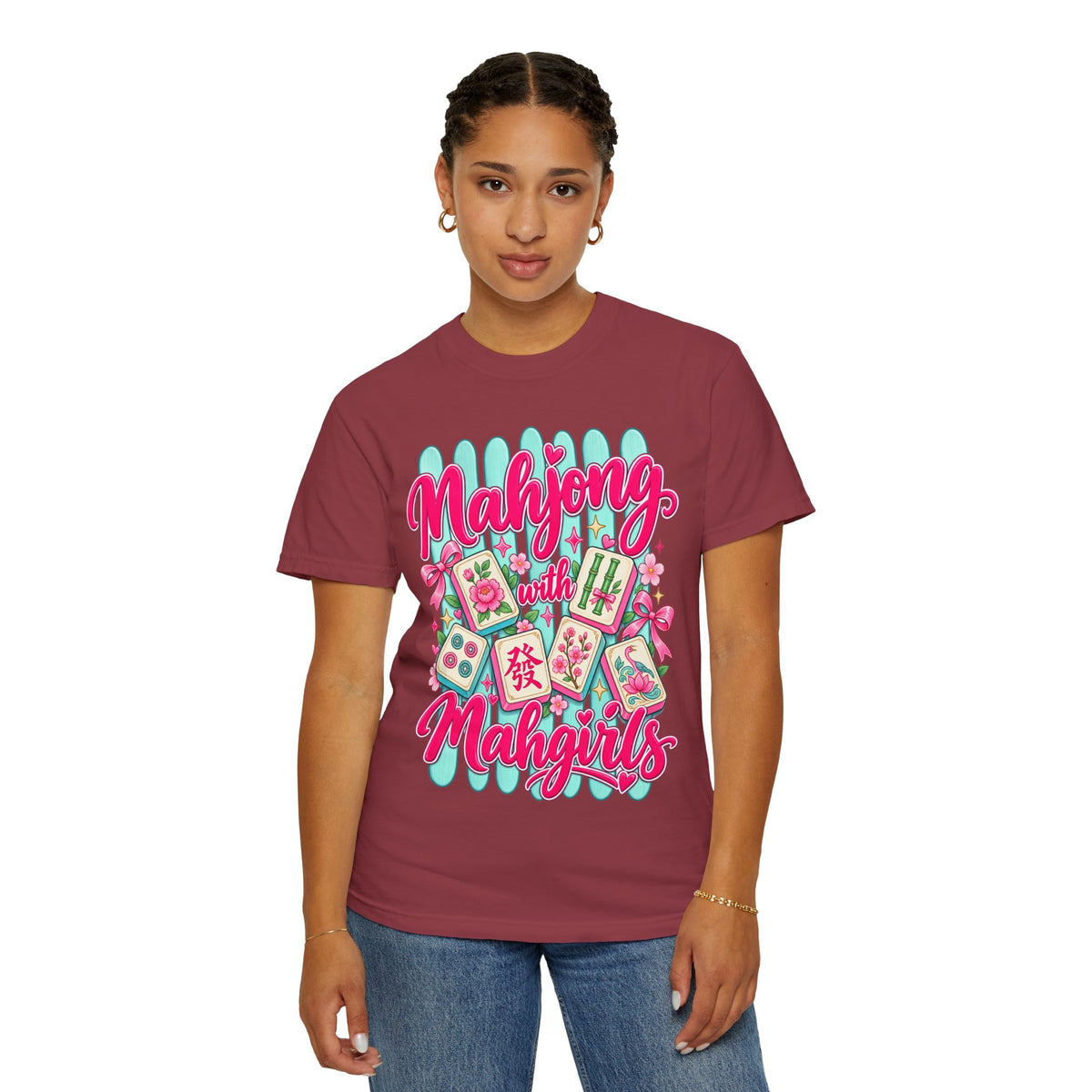 Mahjong with Mahgirls T-Shirt — Cute Floral Mahjong Tiles Tee for Mahjong Lovers