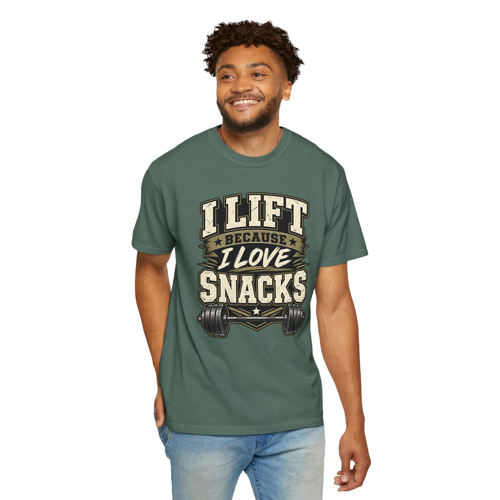 I Lift Because I Love Snacks T-Shirt — Funny Gym Weightlifting Tee