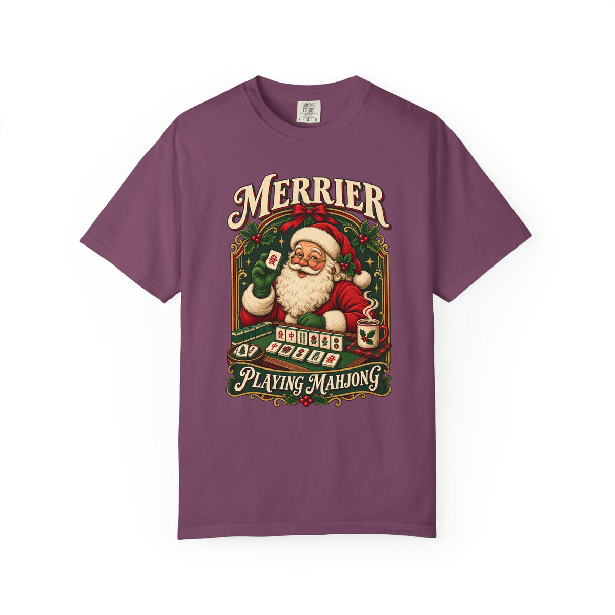 Merrier Playing Mahjong Vintage Santa Holiday Tee