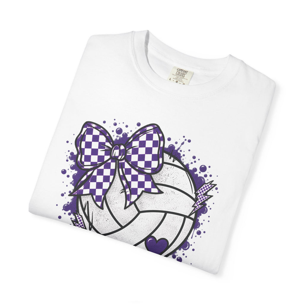 Volleyball Heart Purple Bow Graphic Tee