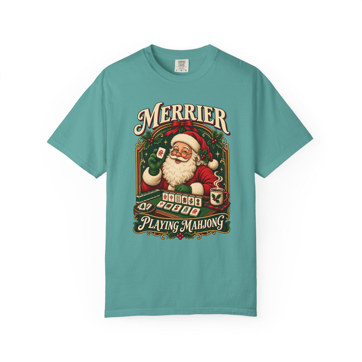 Merrier Playing Mahjong Vintage Santa Holiday Tee