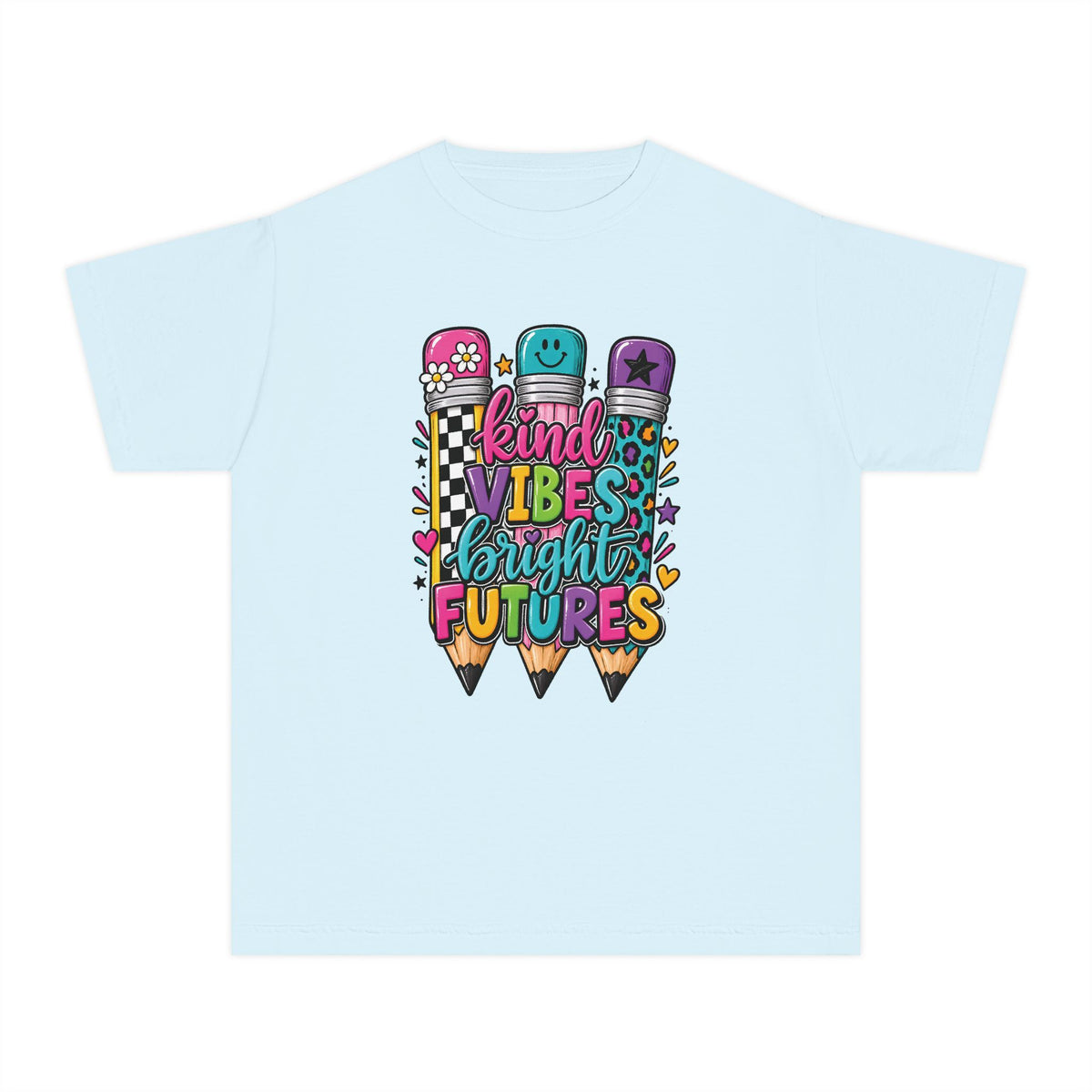 "Kind Vibes Bright Futures" Colorful Pencil Graphic Tee
