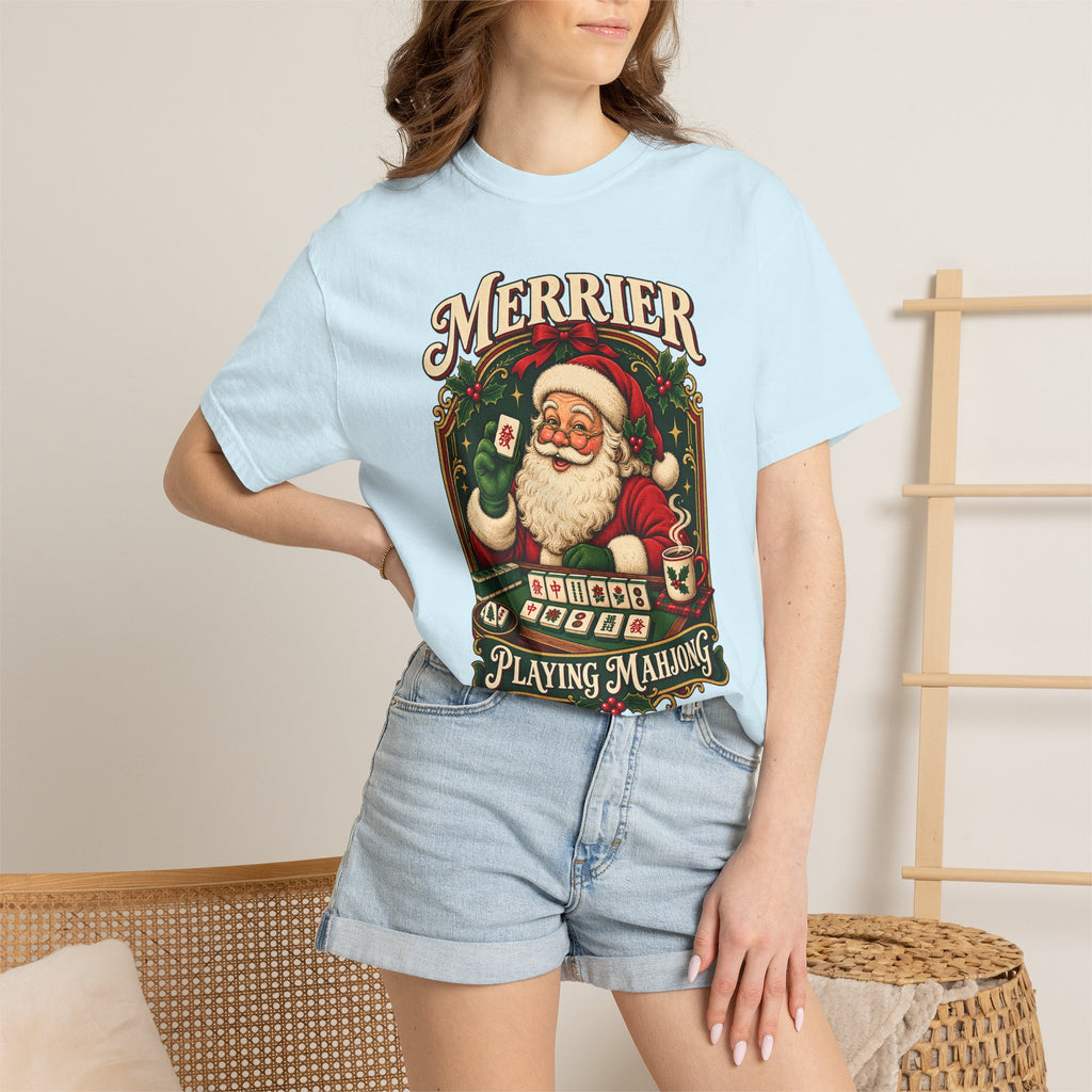 Merrier Playing Mahjong Vintage Santa Holiday Tee