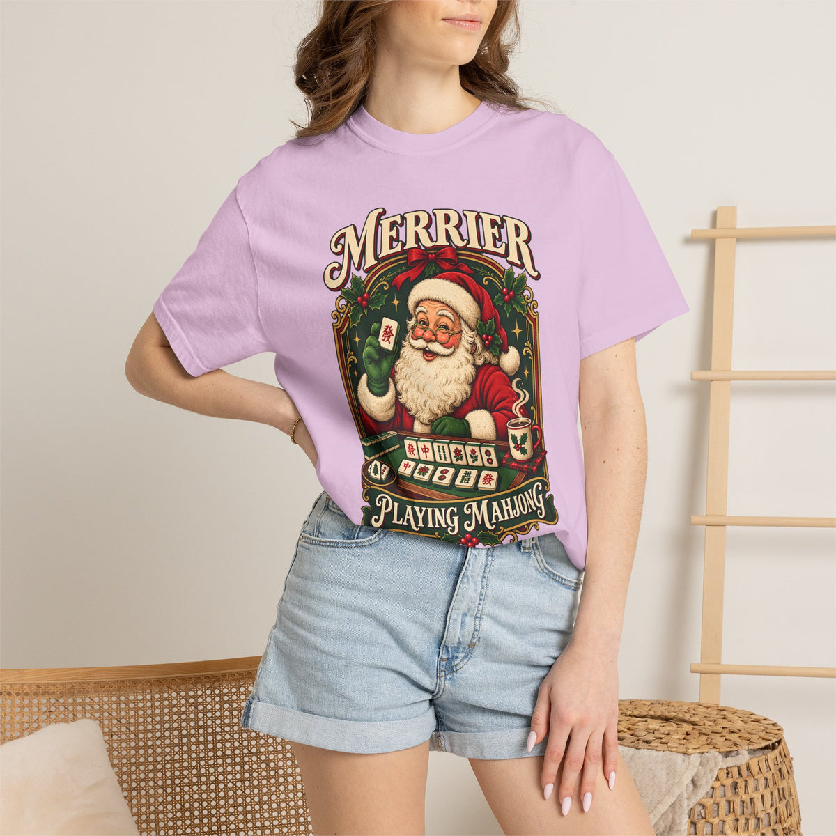 Merrier Playing Mahjong Vintage Santa Holiday Tee