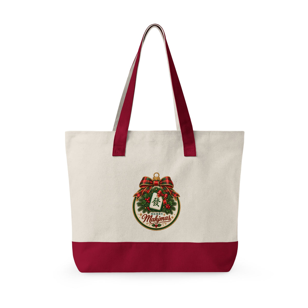 Christmas Canvas Mahjong Zippered Tote