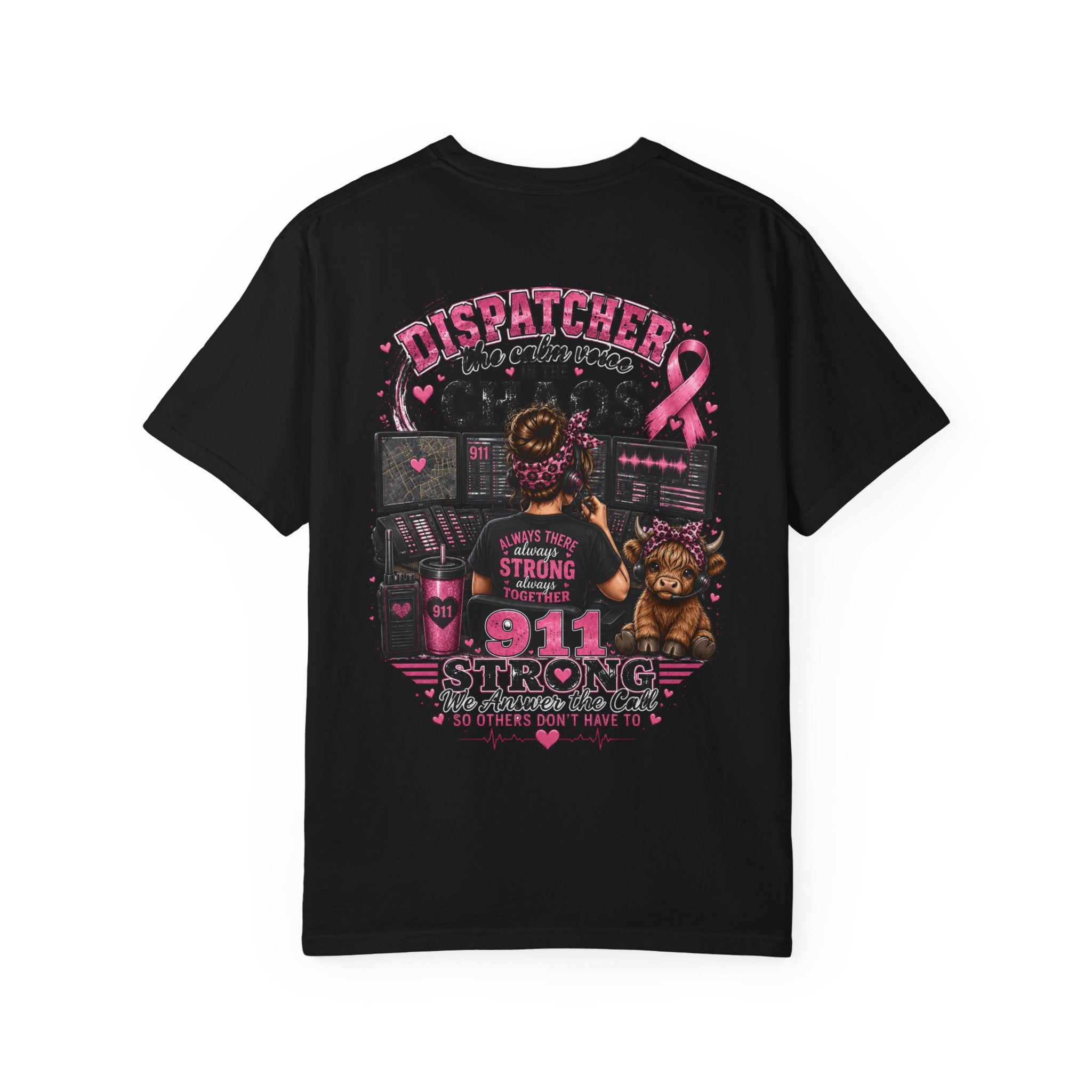 911 Dispatcher T-Shirt - "The Calm Voice in the Chaos" Breast Cancer Awareness