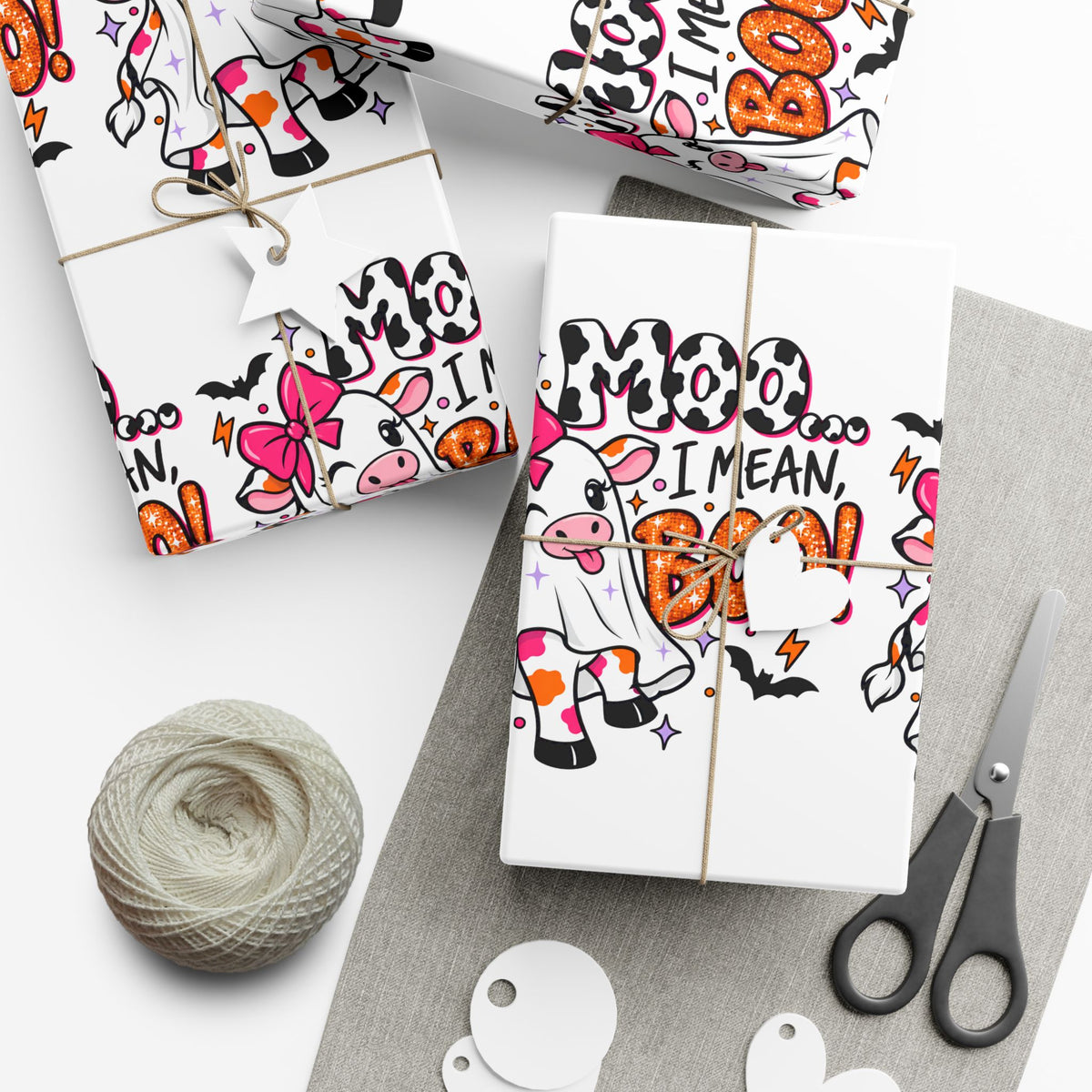 Halloween Cow 'Moo I Mean Boo!' Gift Wrap Paper
