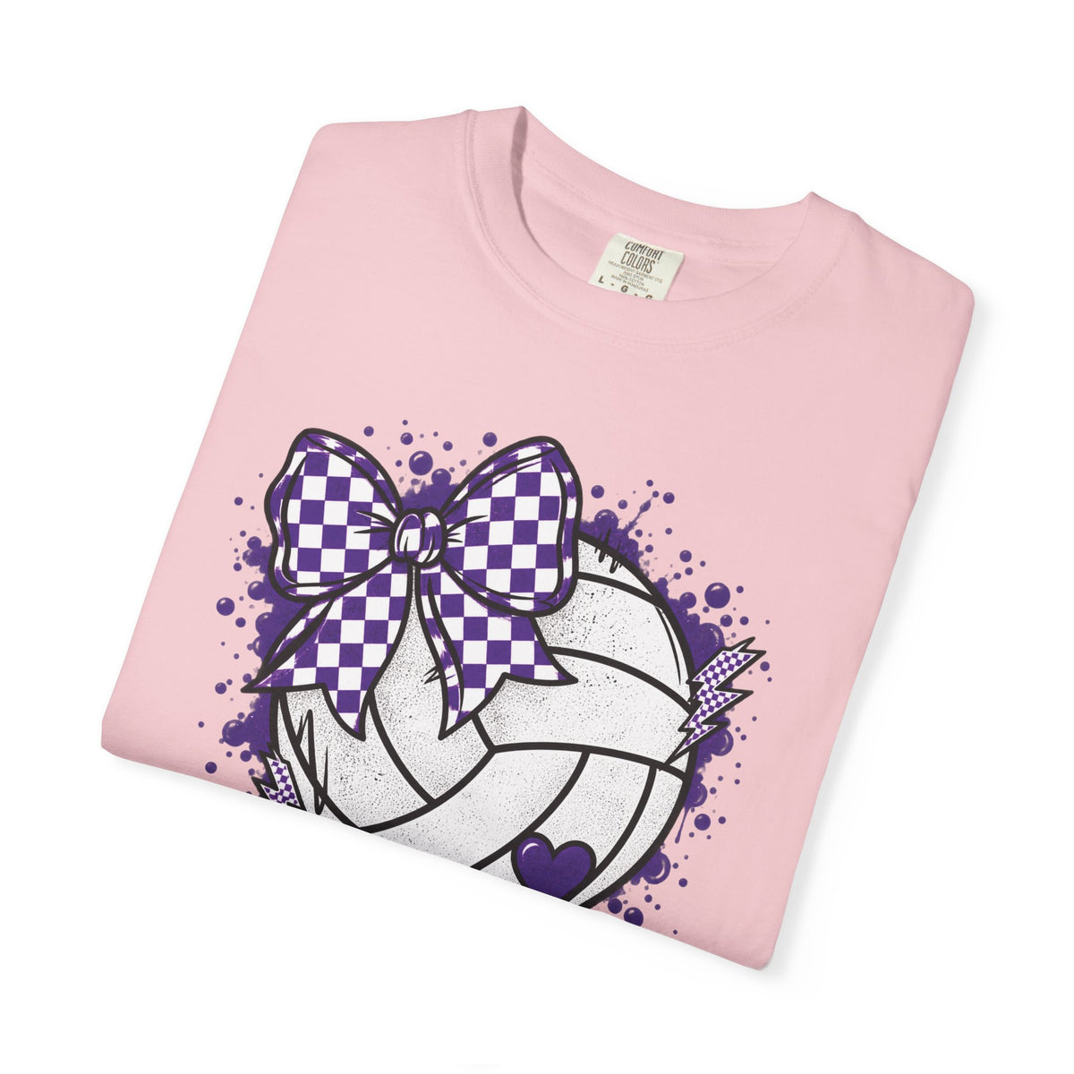 Volleyball Heart Purple Bow Graphic Tee