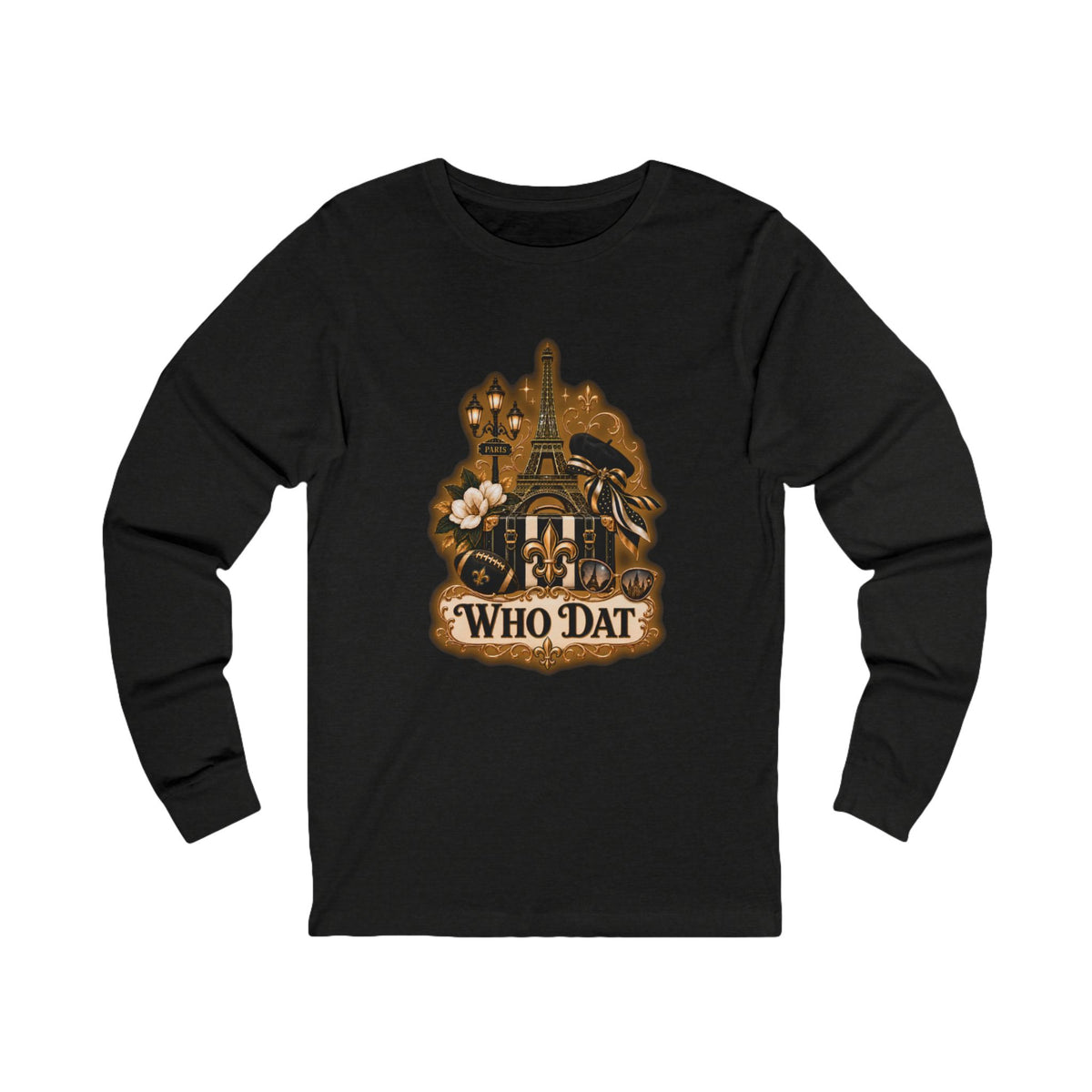 Who Dat Long Sleeve Tee — Vintage New Orleans Fleur-de-Lis Design