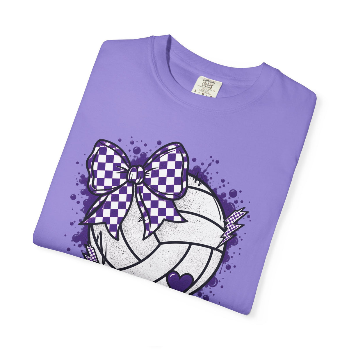 Volleyball Heart Purple Bow Graphic Tee