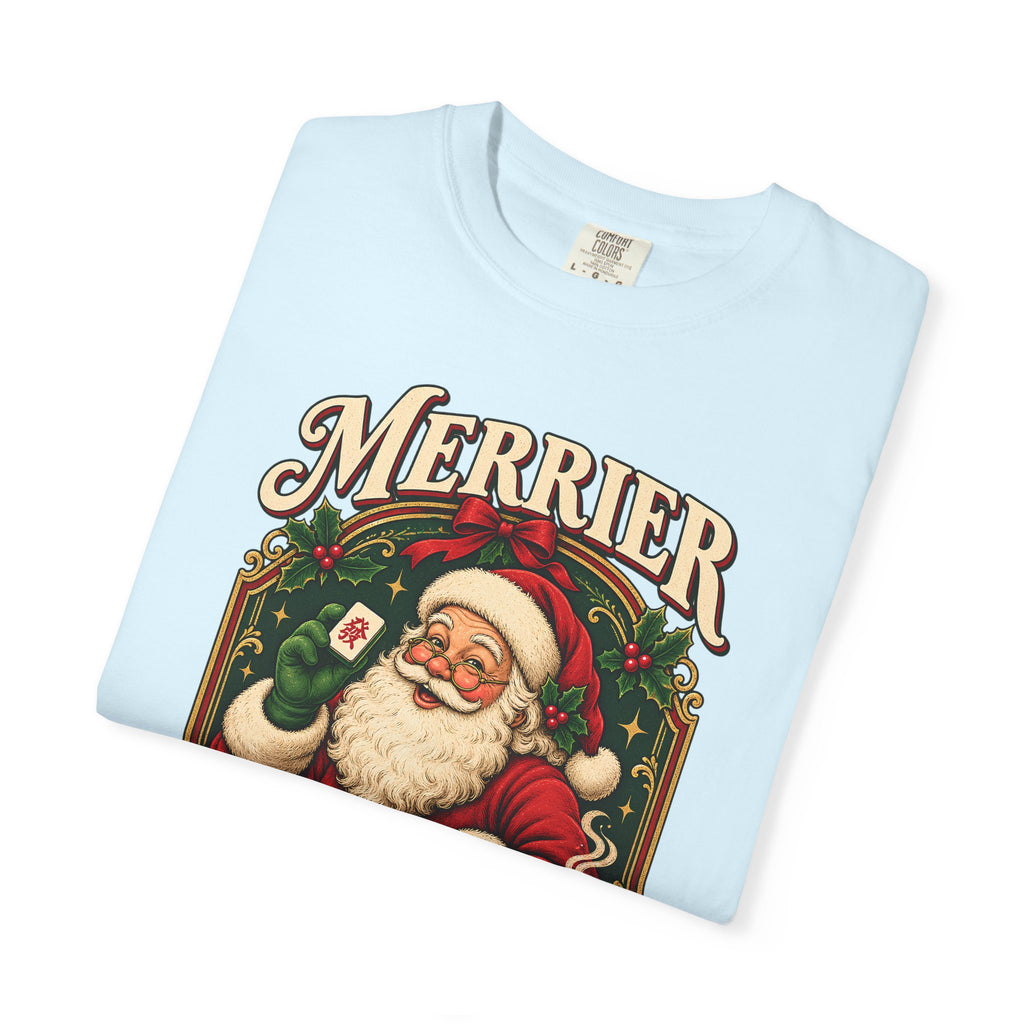 Merrier Playing Mahjong Vintage Santa Holiday Tee