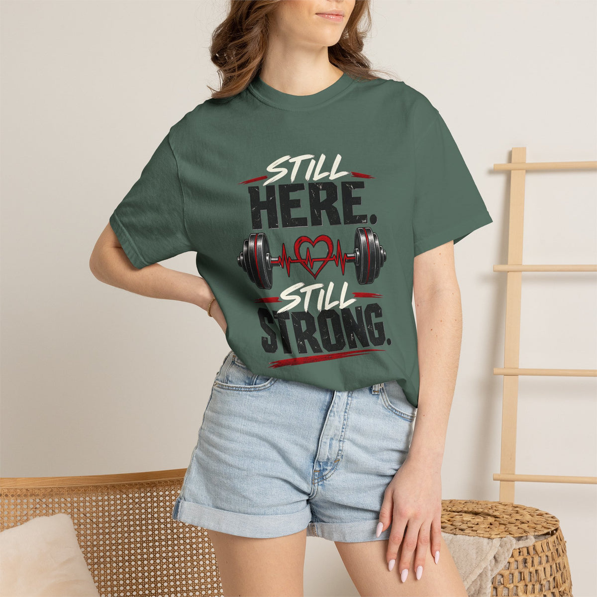 Here Strong Weightlifting TShirt Fitness Gym Graphic Tee