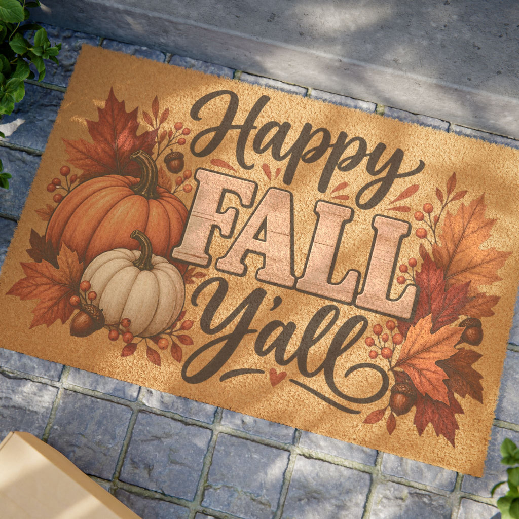 Happy Fall Yall Doormat Autumn Pumpkin Welcome Mat