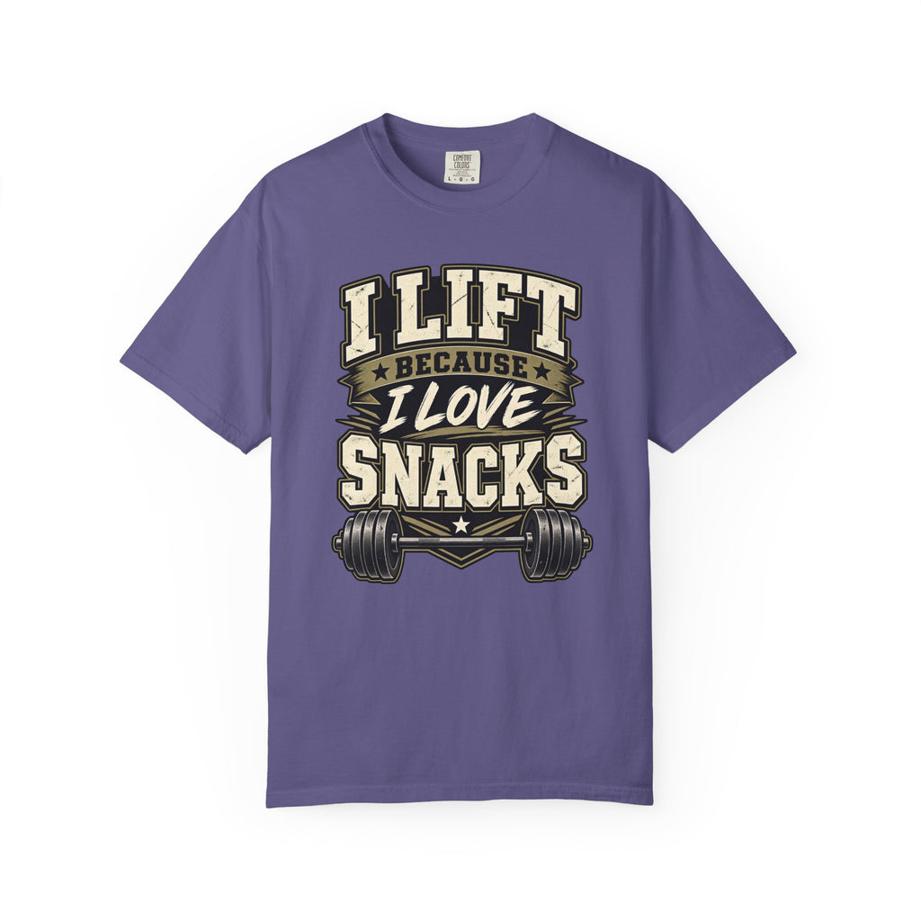 I Lift Because I Love Snacks T-Shirt — Funny Gym Weightlifting Tee
