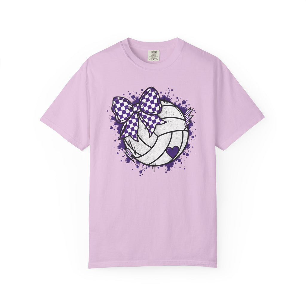 Volleyball Heart Purple Bow Graphic Tee
