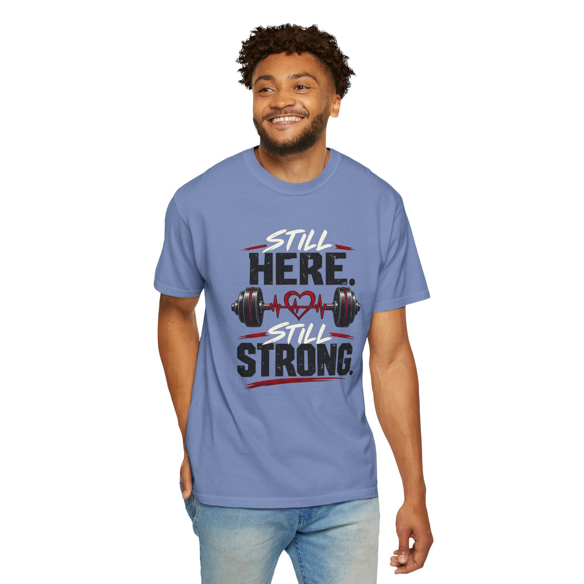 Here Strong Weightlifting TShirt Fitness Gym Graphic Tee