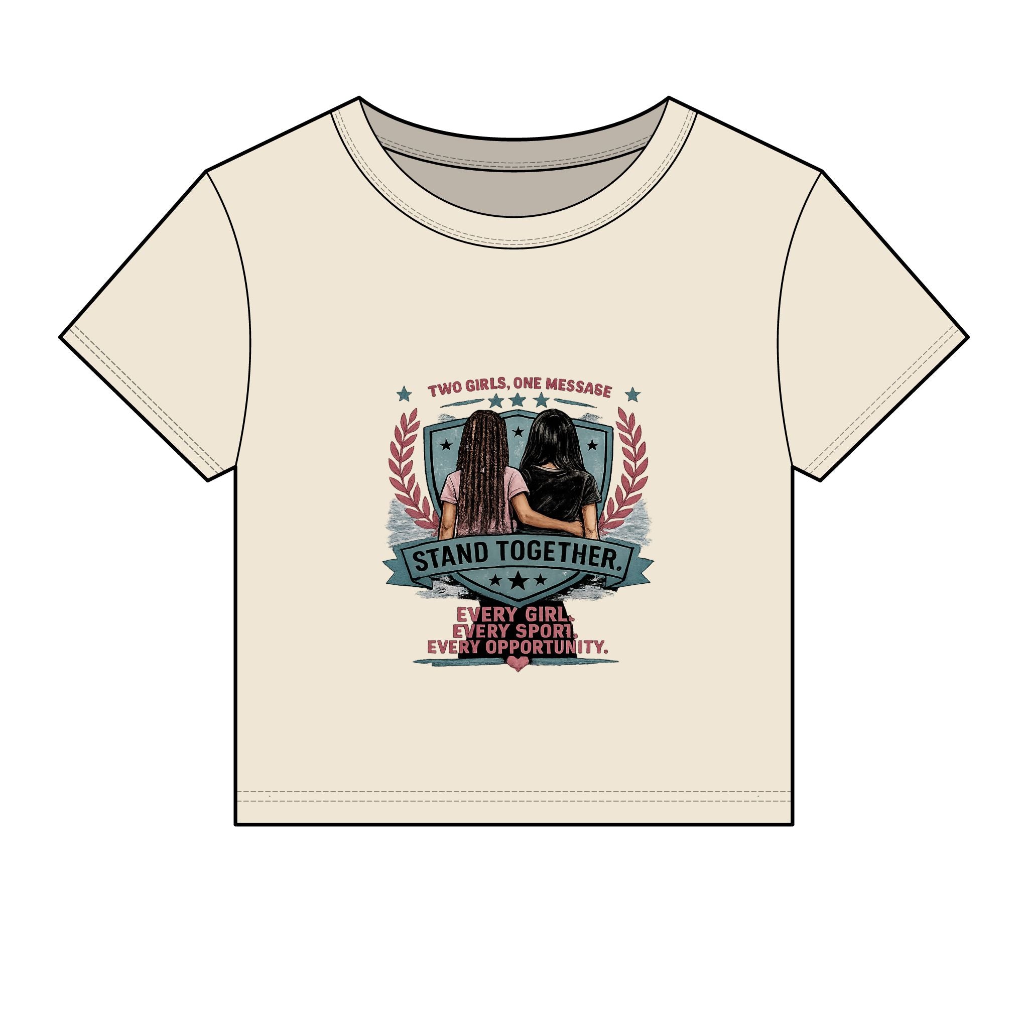Stand Together Women's Baby Tee — "Stand Together: Every Girl. Every Sport. Every Opportunity."