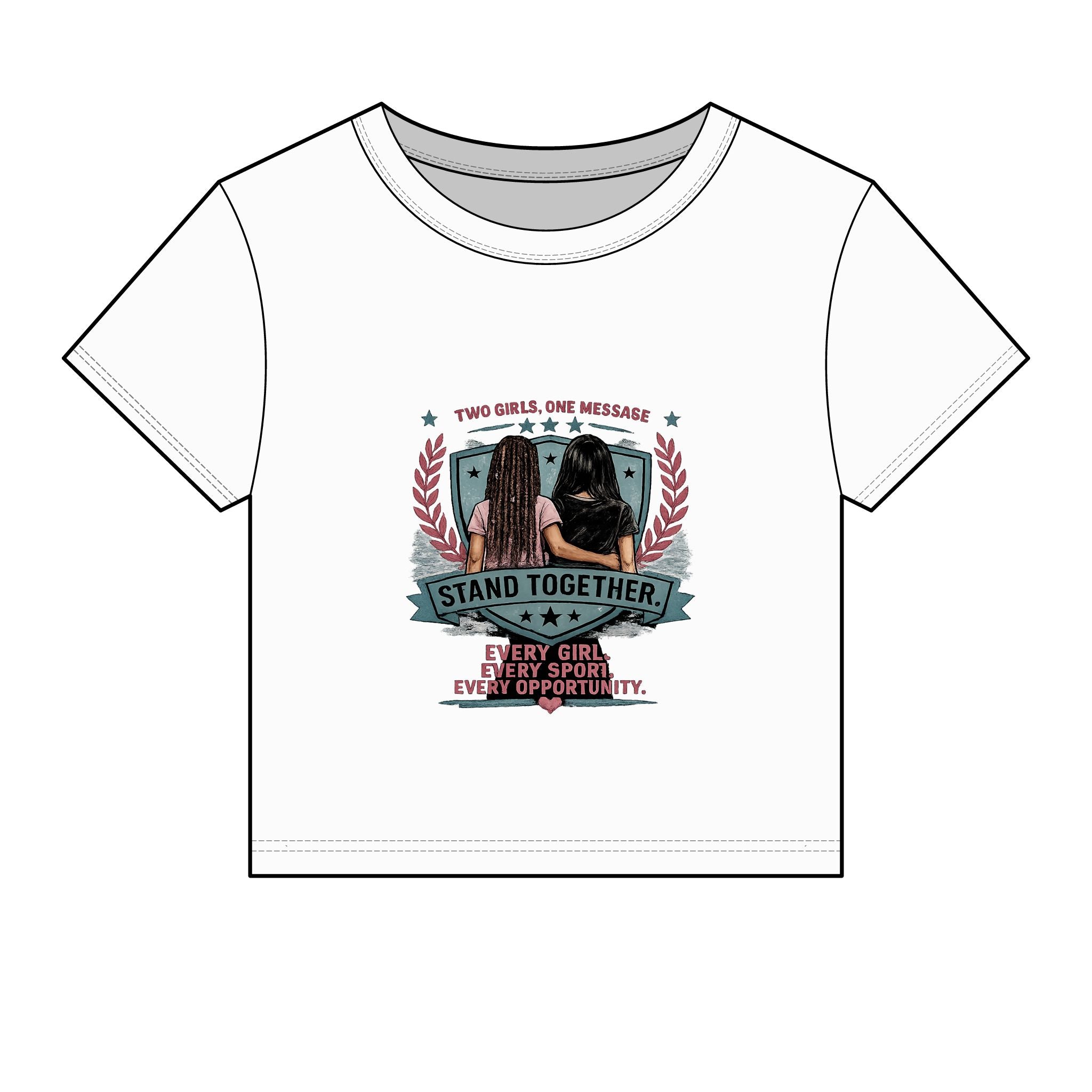 Stand Together Women's Baby Tee — "Stand Together: Every Girl. Every Sport. Every Opportunity."