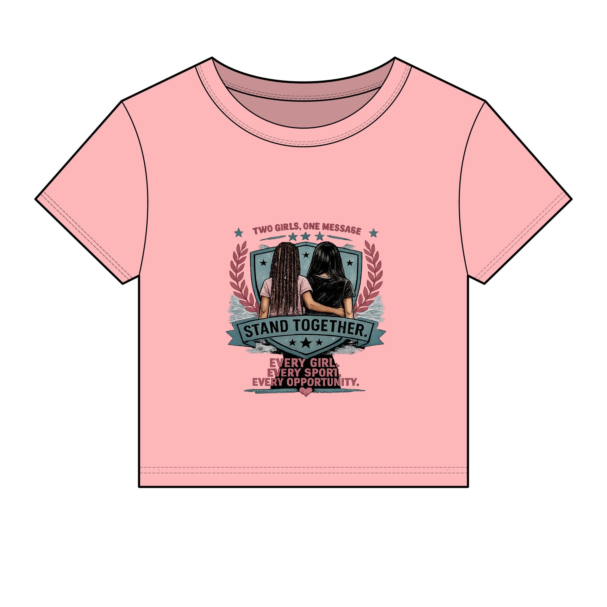 Stand Together Women's Baby Tee — "Stand Together: Every Girl. Every Sport. Every Opportunity."