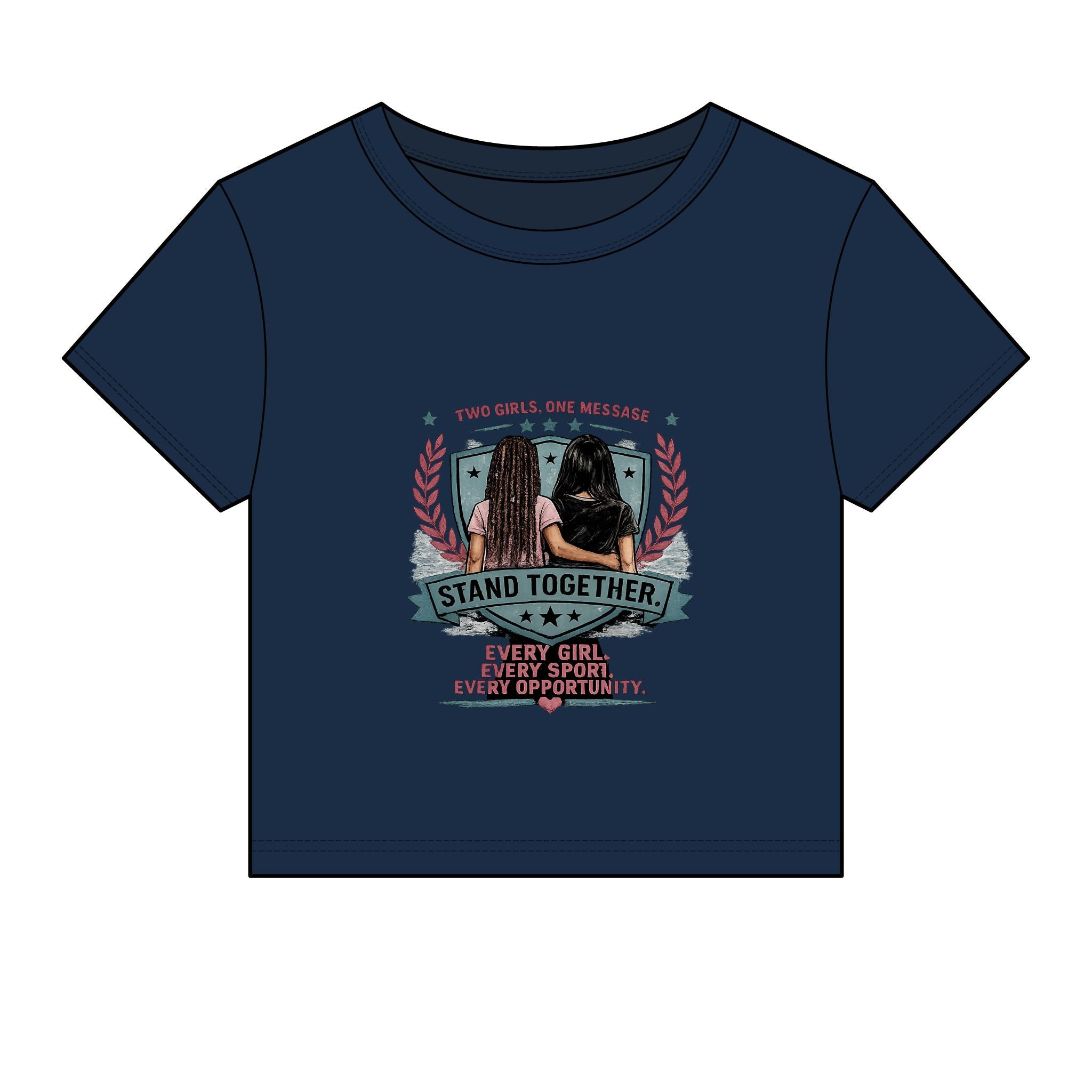 Stand Together Women's Baby Tee — "Stand Together: Every Girl. Every Sport. Every Opportunity."