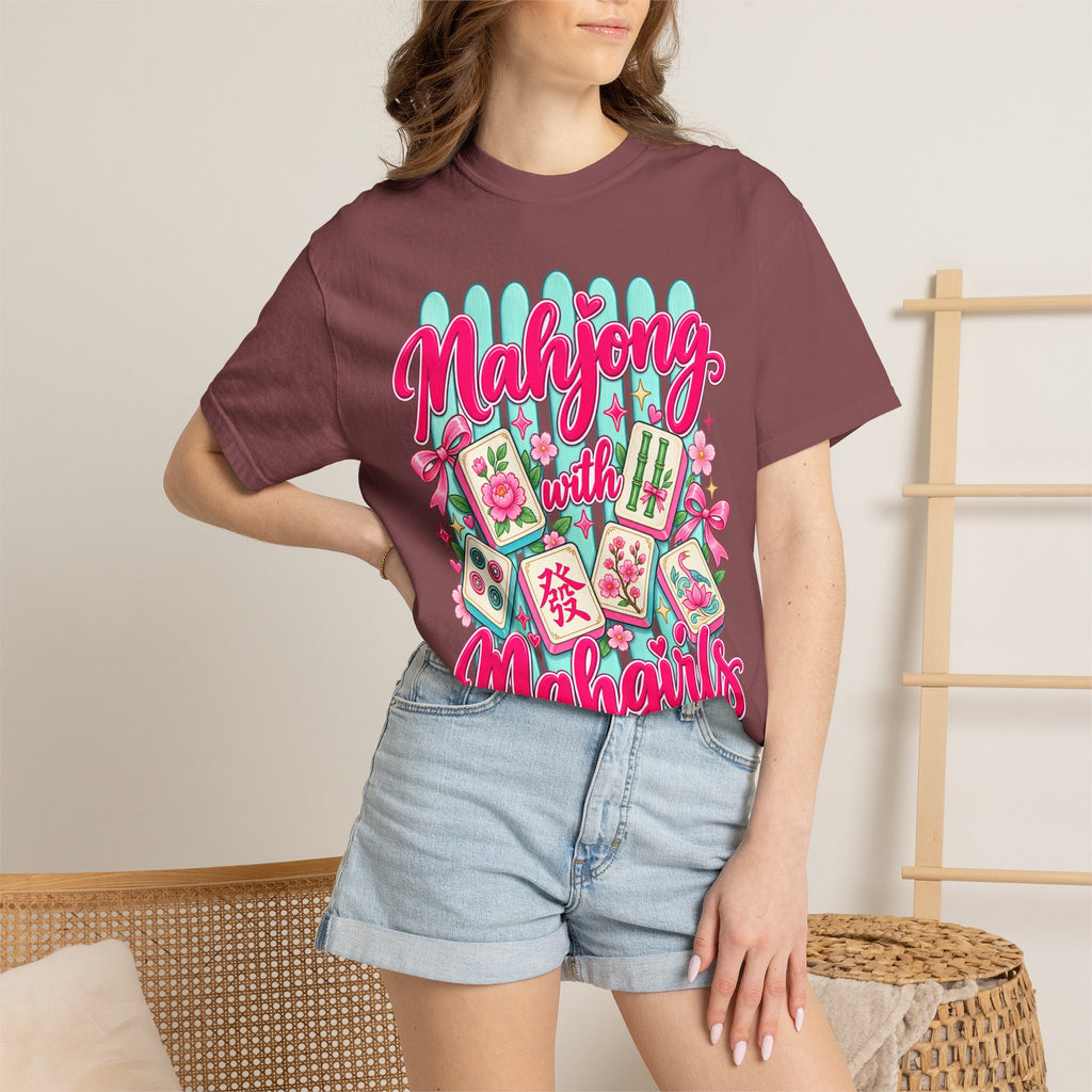 Mahjong with Mahgirls T-Shirt — Cute Floral Mahjong Tiles Tee for Mahjong Lovers