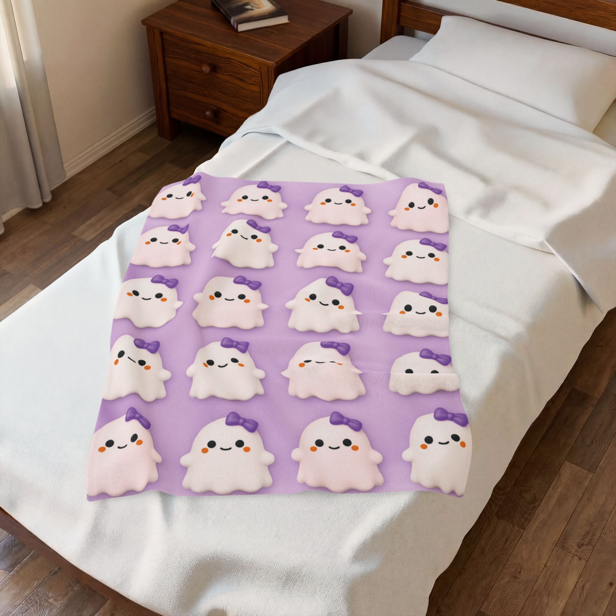 Bow Girl™ Ghost Velveteen Plush Blanket - Purple