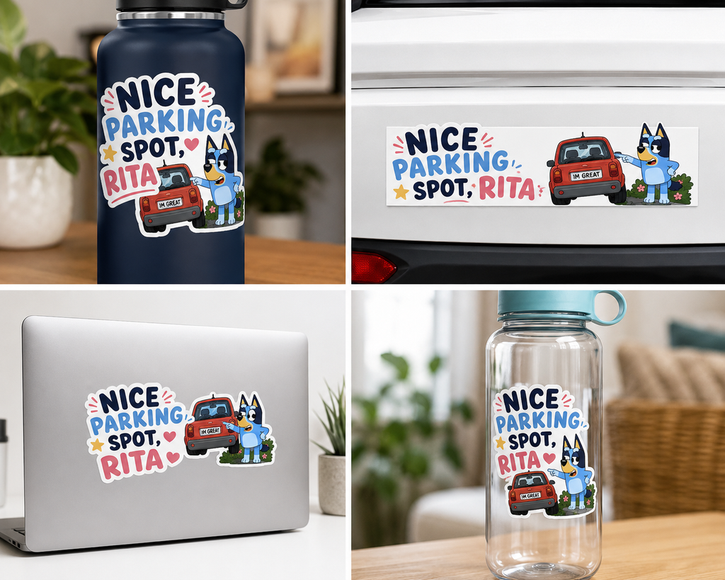 Nice Parking Spot, Rita Sticker — Cute Bluey-Inspired Kiss-Cut Sticker