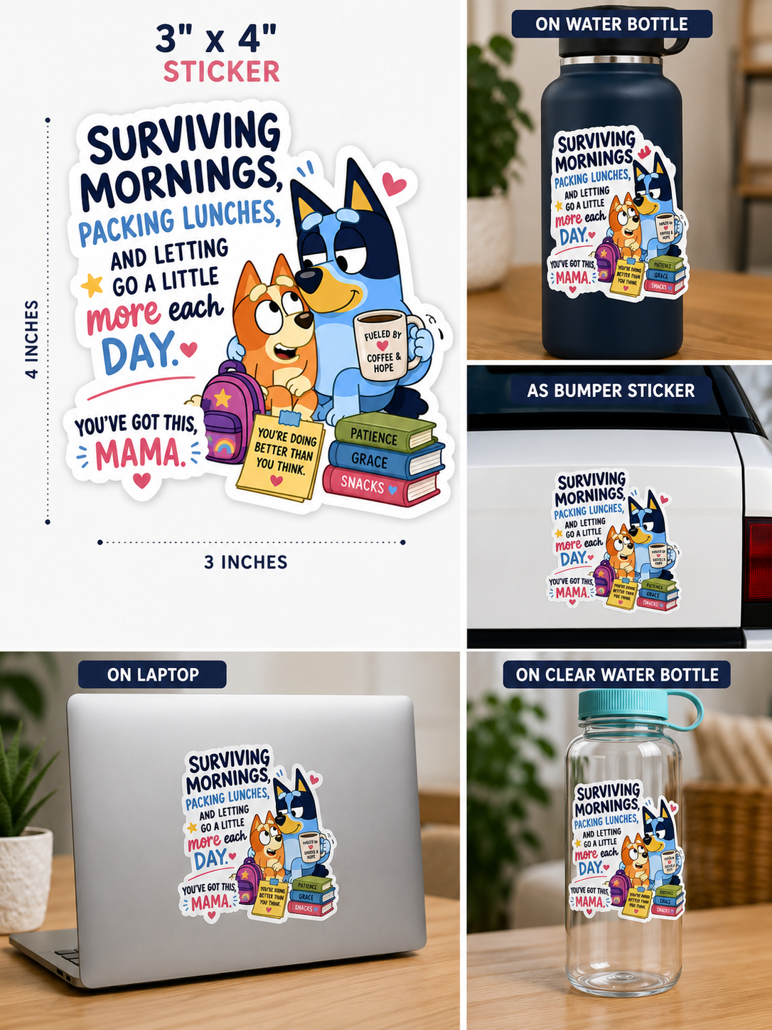 Mama Survival Sticker — 'Surviving Mornings, Packing Lunches' Kiss-Cut Sticker