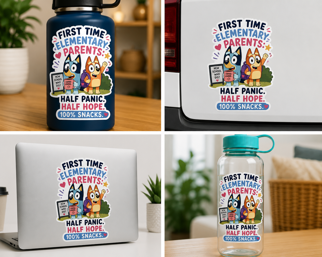 First Time Elementary Parents Sticker — "Half Panic, Half Hope, 100% Snacks"