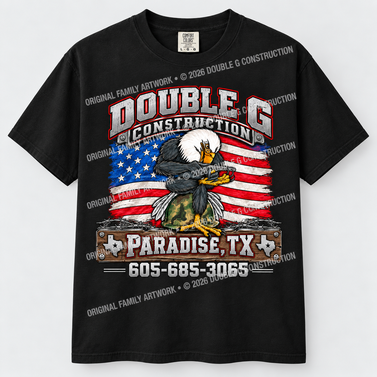 Double G Construction TShirt  American Eagle Flag Logo