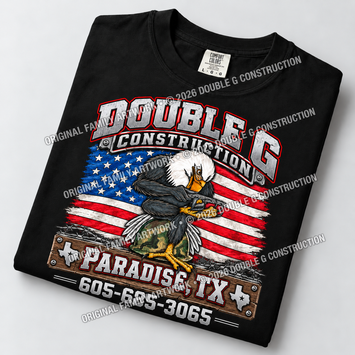 Double G Construction TShirt  American Eagle Flag Logo