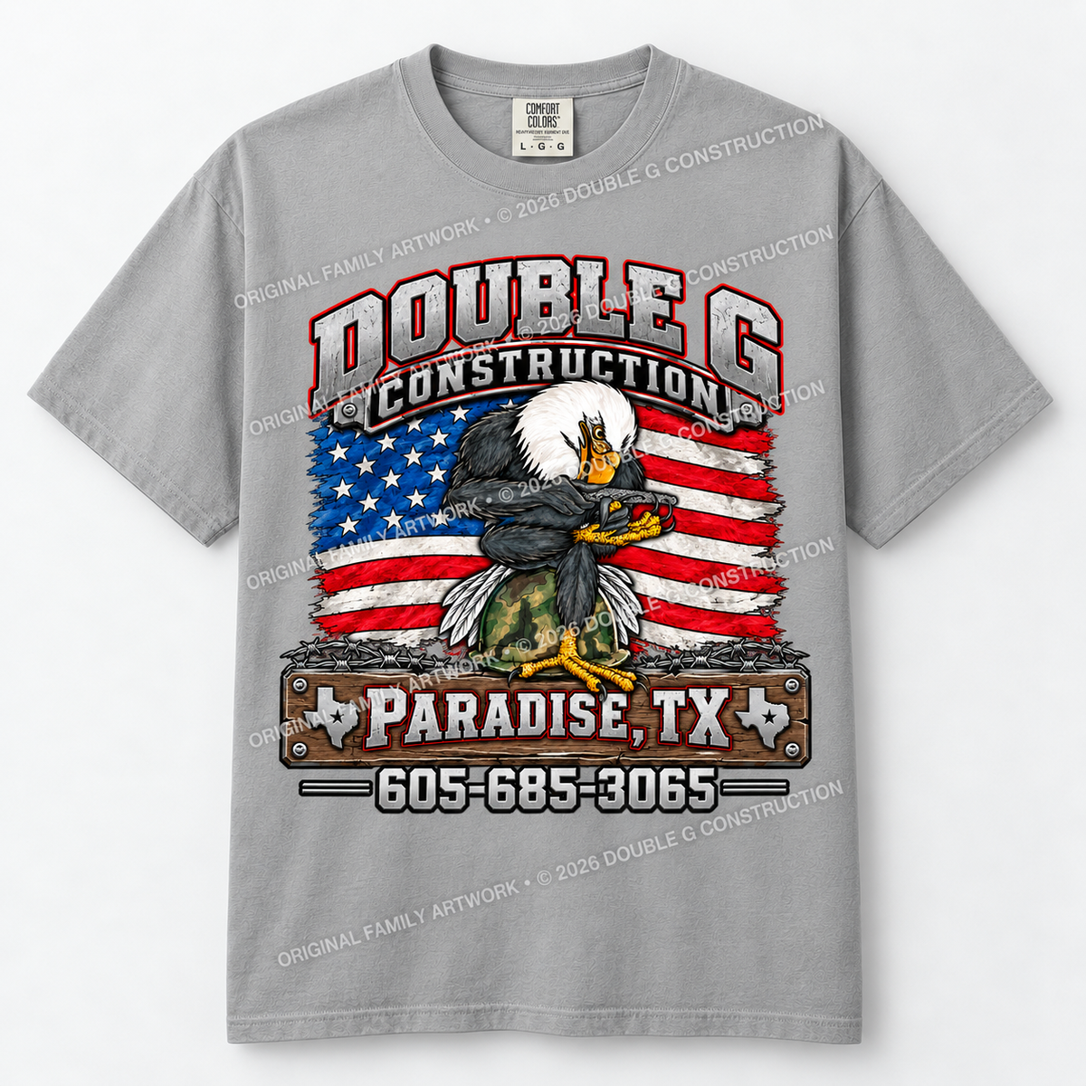Double G Construction TShirt  American Eagle Flag Logo