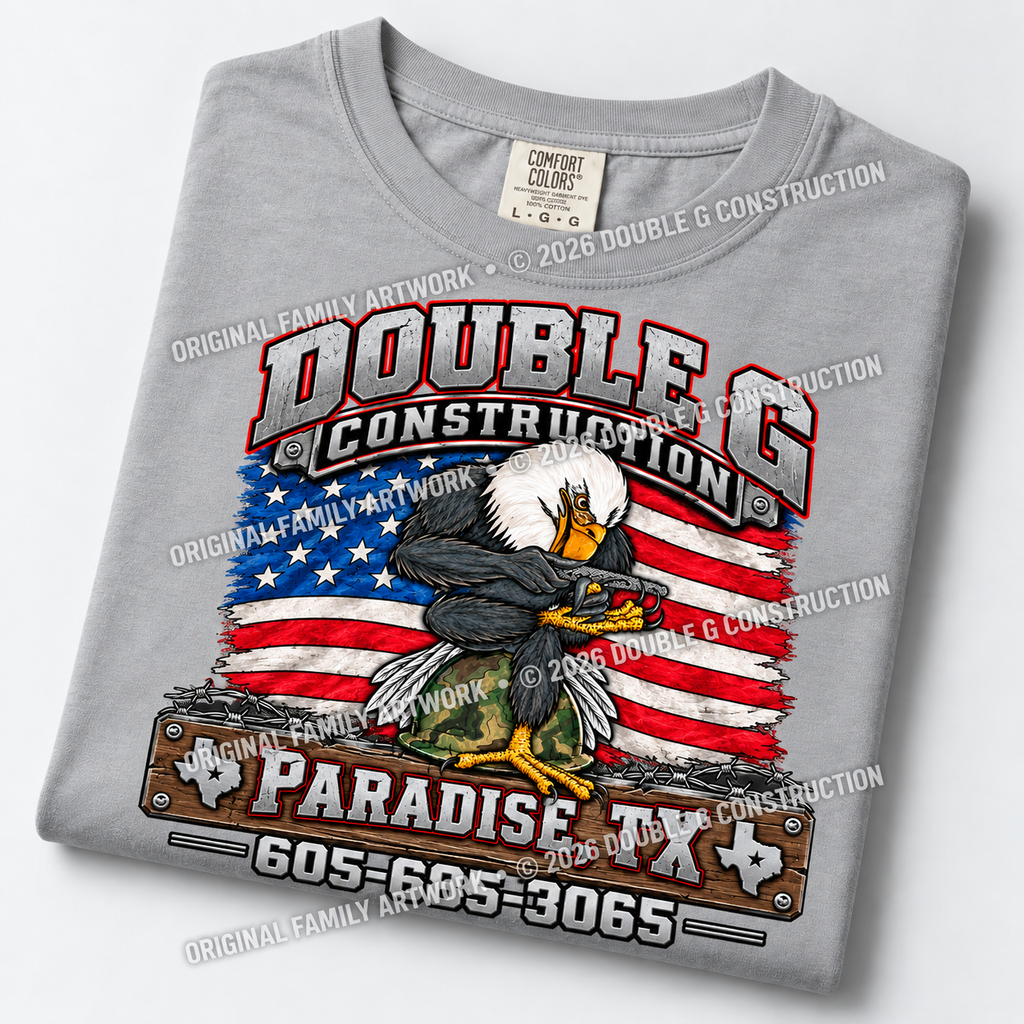 Double G Construction TShirt  American Eagle Flag Logo
