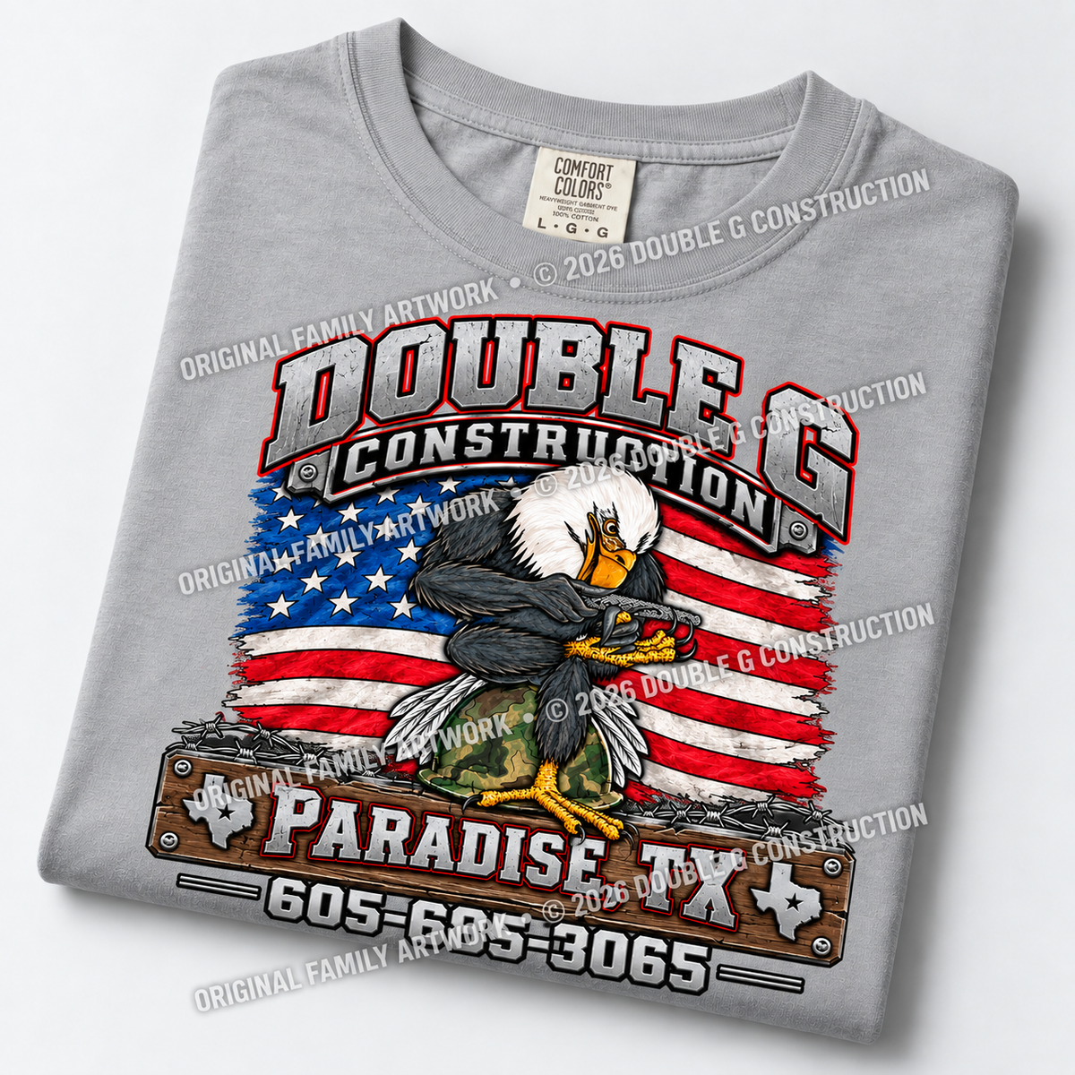 Double G Construction TShirt  American Eagle Flag Logo