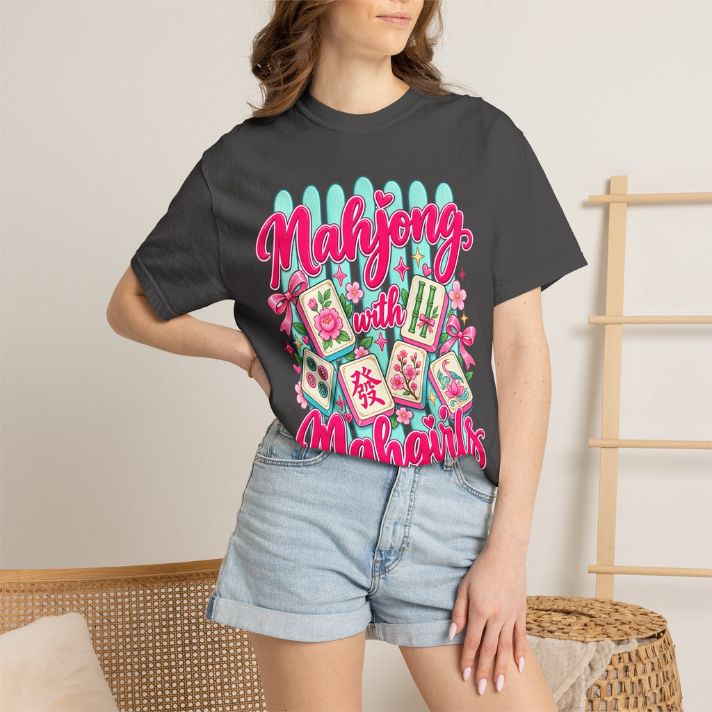 Mahjong with Mahgirls T-Shirt — Cute Floral Mahjong Tiles Tee for Mahjong Lovers