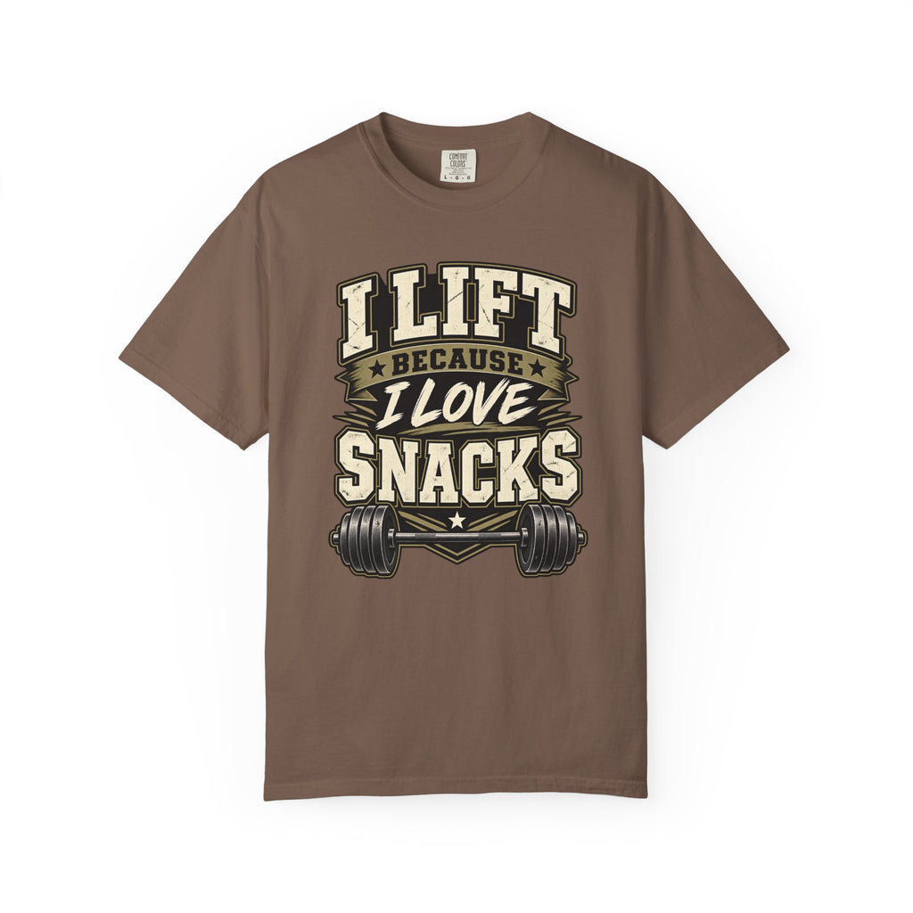 I Lift Because I Love Snacks T-Shirt — Funny Gym Weightlifting Tee
