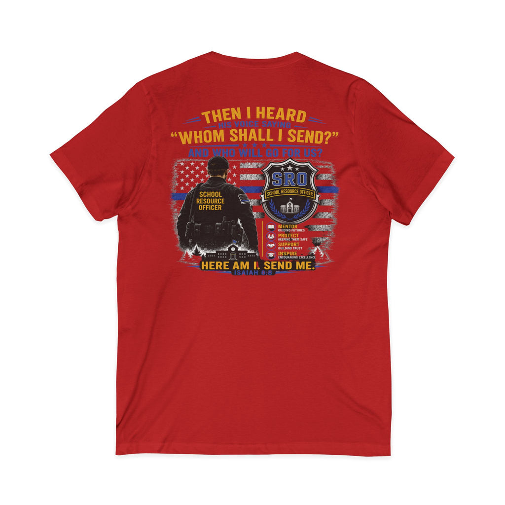 SPOUSE SRO Thin Blue Line V-Neck Tee — "Then I Heard 'Whom Shall I Send?'"