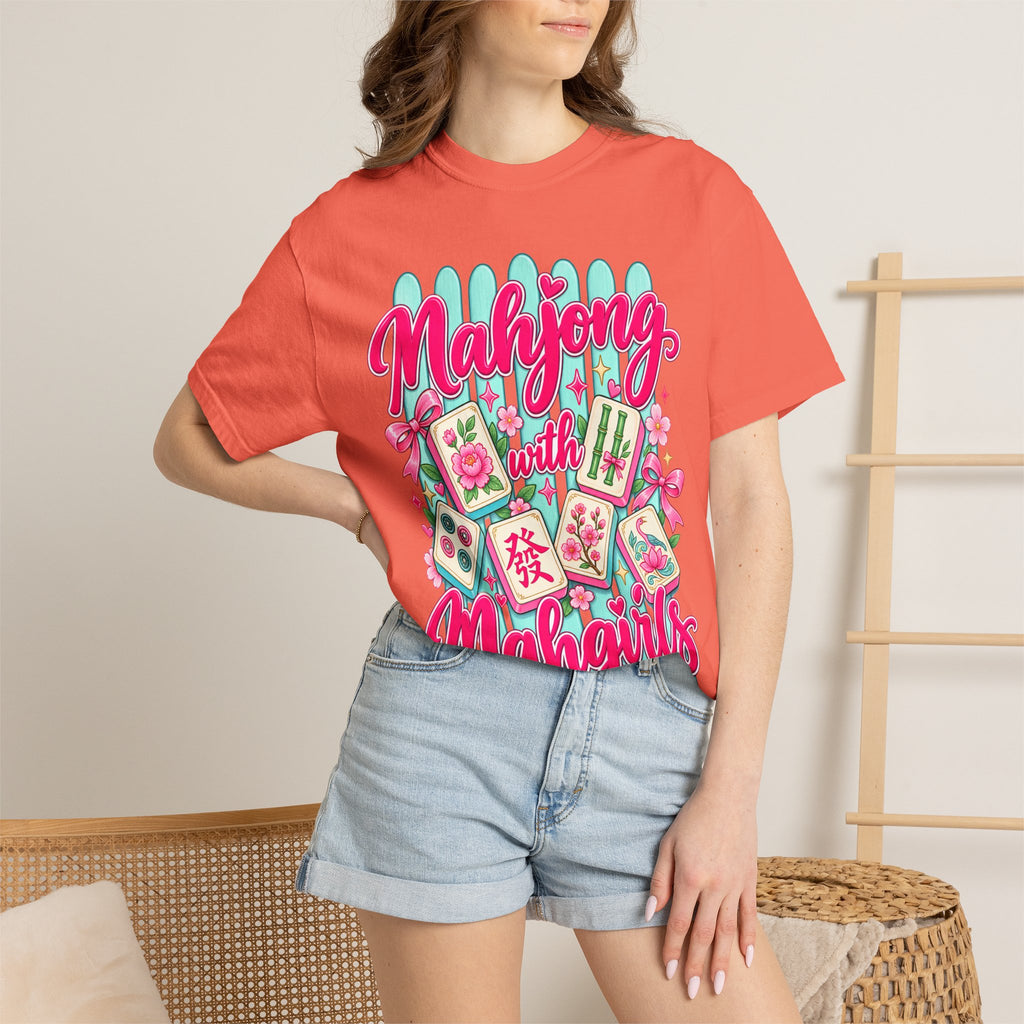Mahjong with Mahgirls T-Shirt — Cute Floral Mahjong Tiles Tee for Mahjong Lovers