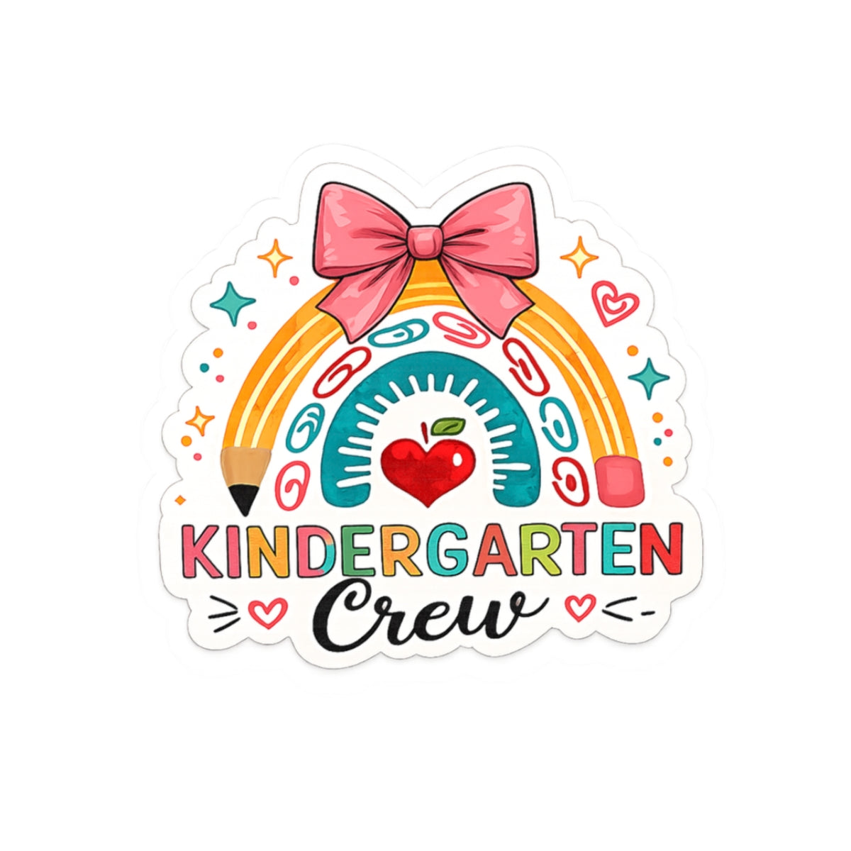 Kindergarten Crew Sticker — Cute Rainbow Pencil School Sticker for Teachers & Students