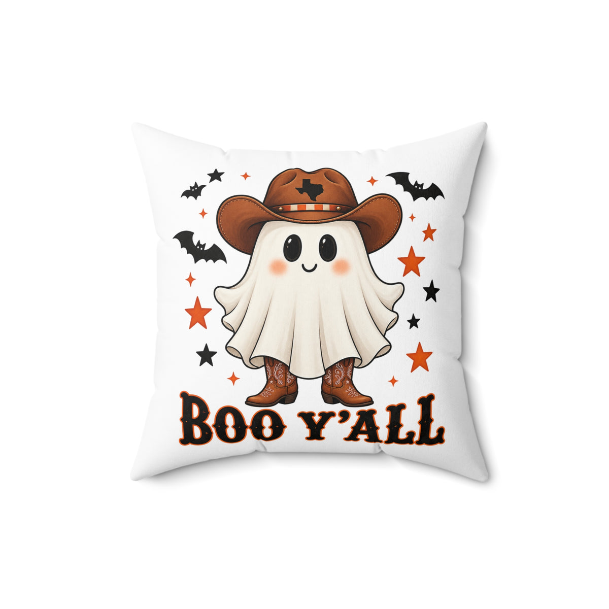 Halloween & Christmas Ghost Cowboy Pillow – “Boo Y'all” / “Merry Y'all” Decorative Throw Pillow
