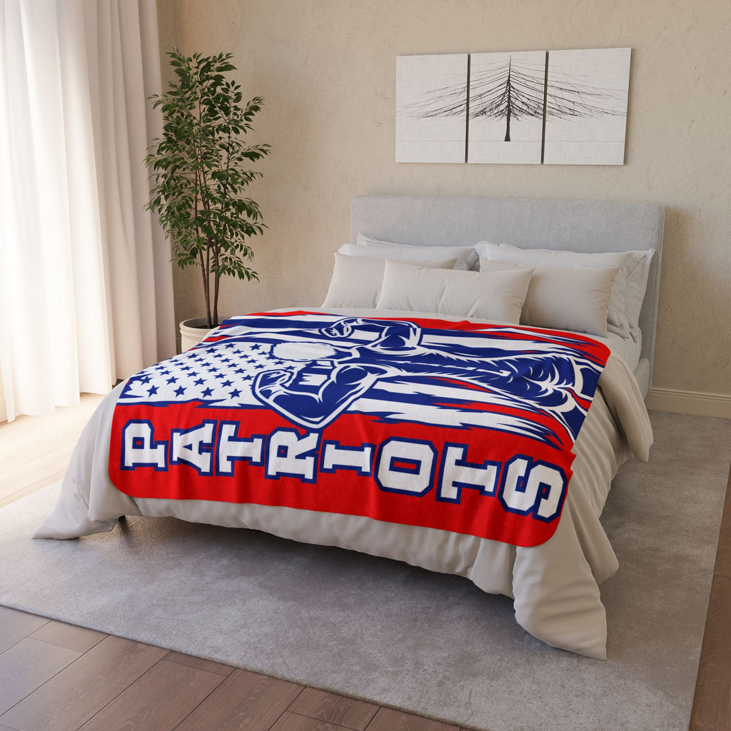 Patriots Personalized Sherpa Blanket - American Flag Muscleman with Name (Fleece)