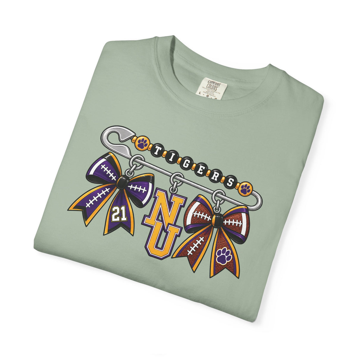 Safety Pin Charm TShirt Purple Gold Cheer Ribbon Design