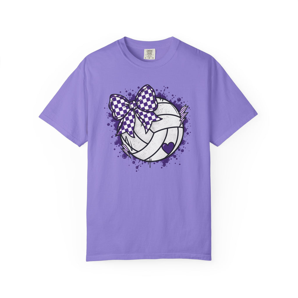 Volleyball Heart Purple Bow Graphic Tee