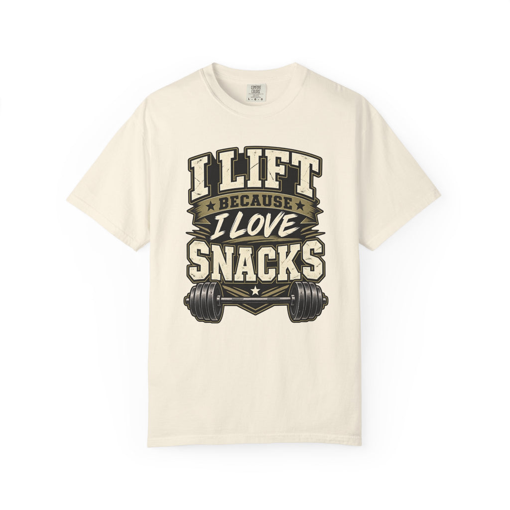 I Lift Because I Love Snacks T-Shirt — Funny Gym Weightlifting Tee
